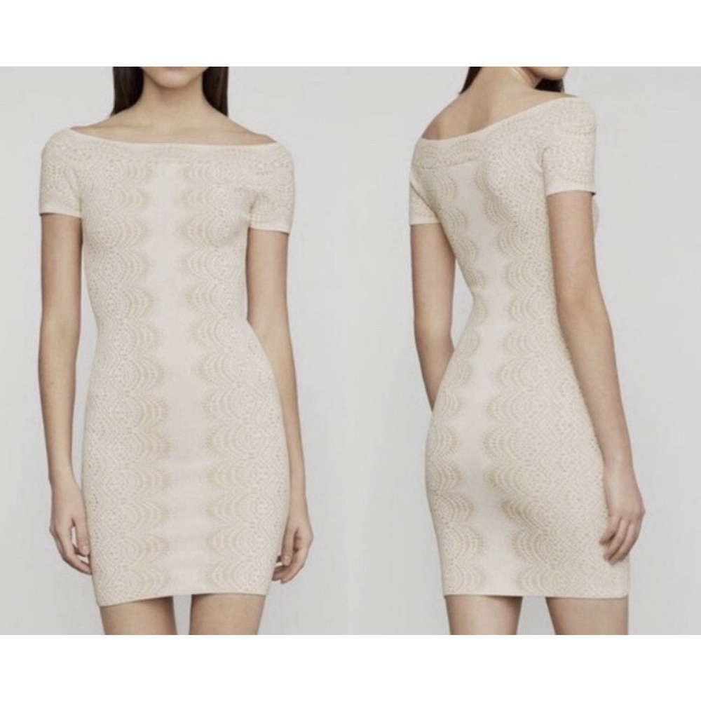 BCBG Maxazria Kisha Off-The-Shoulder Sheath Dress Size M Tight Stretch‎ Bodycon